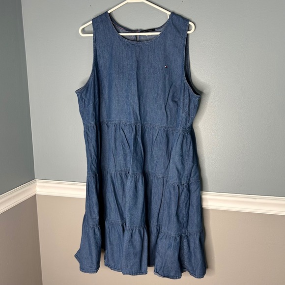 Tommy Hilfiger Dresses & Skirts - Tommy Hilfiger Womens Blue Denim Tiered Sleeveless Babydoll Dress